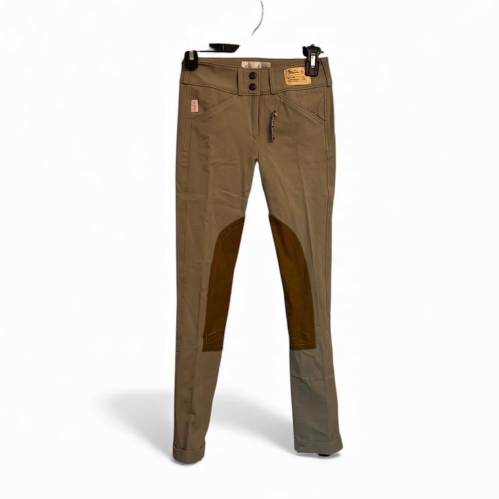 The Tailored Sportsman Kids Riding Breeches in Olive with Brown Knee Patches